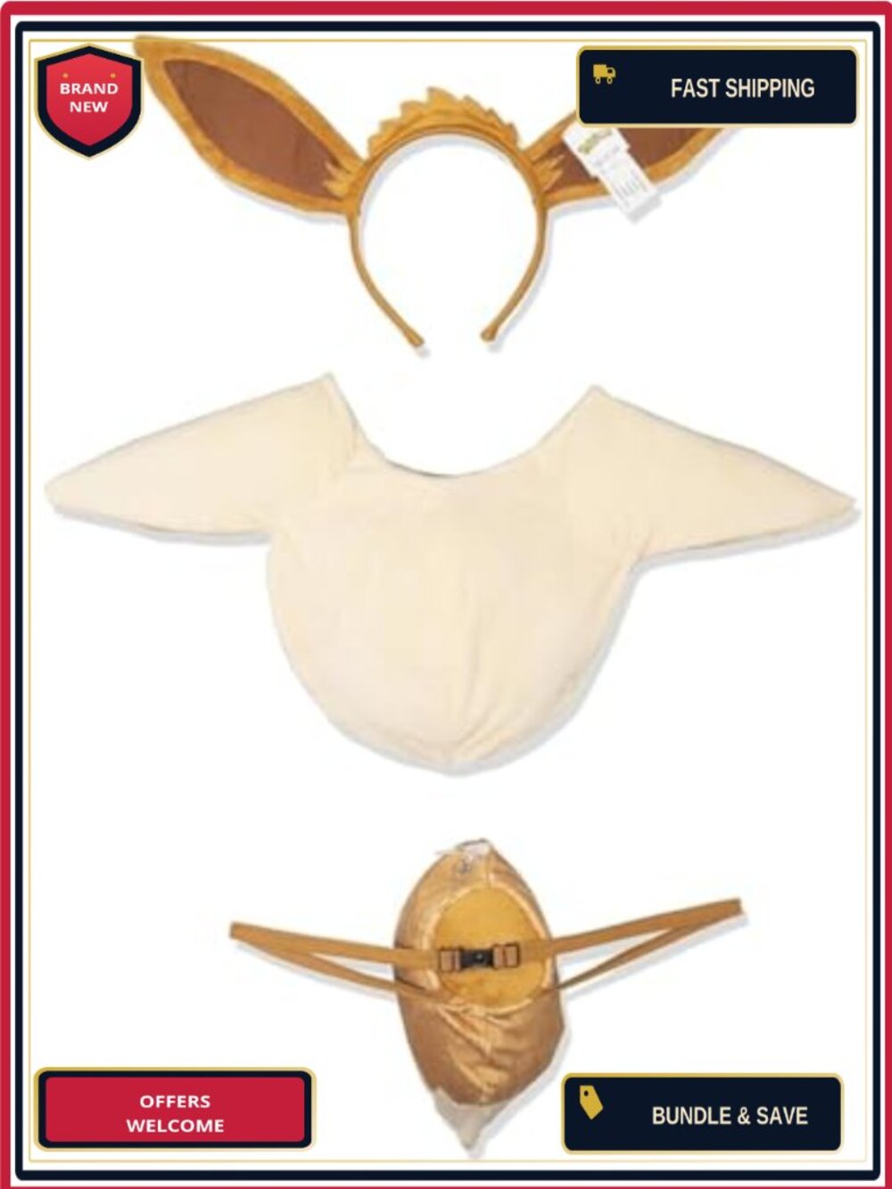 Eevee Pokemon Adult Costume Kit with Headband Ears and Tail - Picture 3 of 6